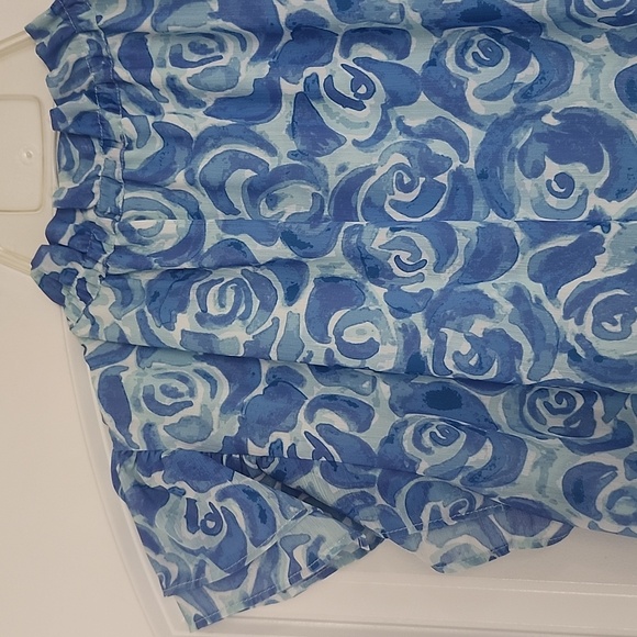 Sail to Sable Blue Ruffle Neck & Sleeve 3 Tiered Minidress Size M - Picture 7 of 13